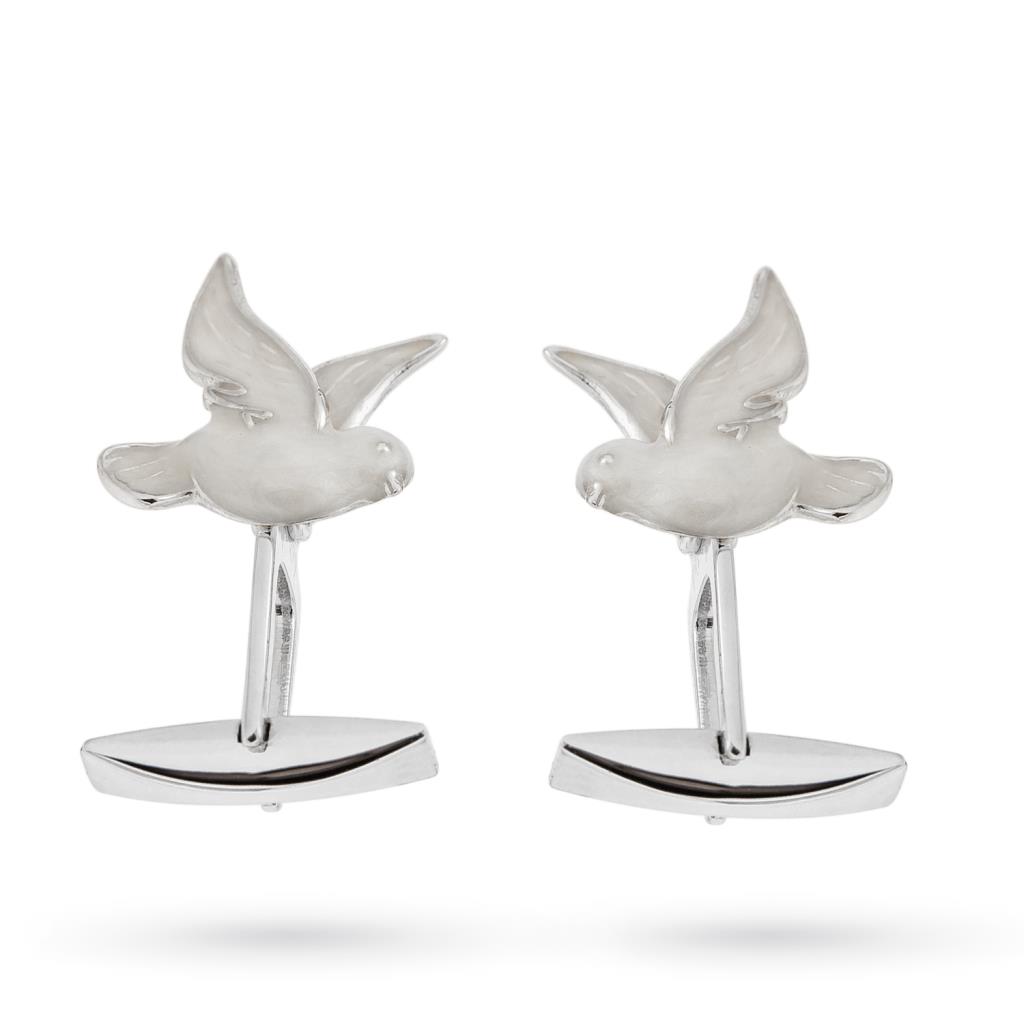 925 sterling silver cufflinks enameled white doves - SATURNO