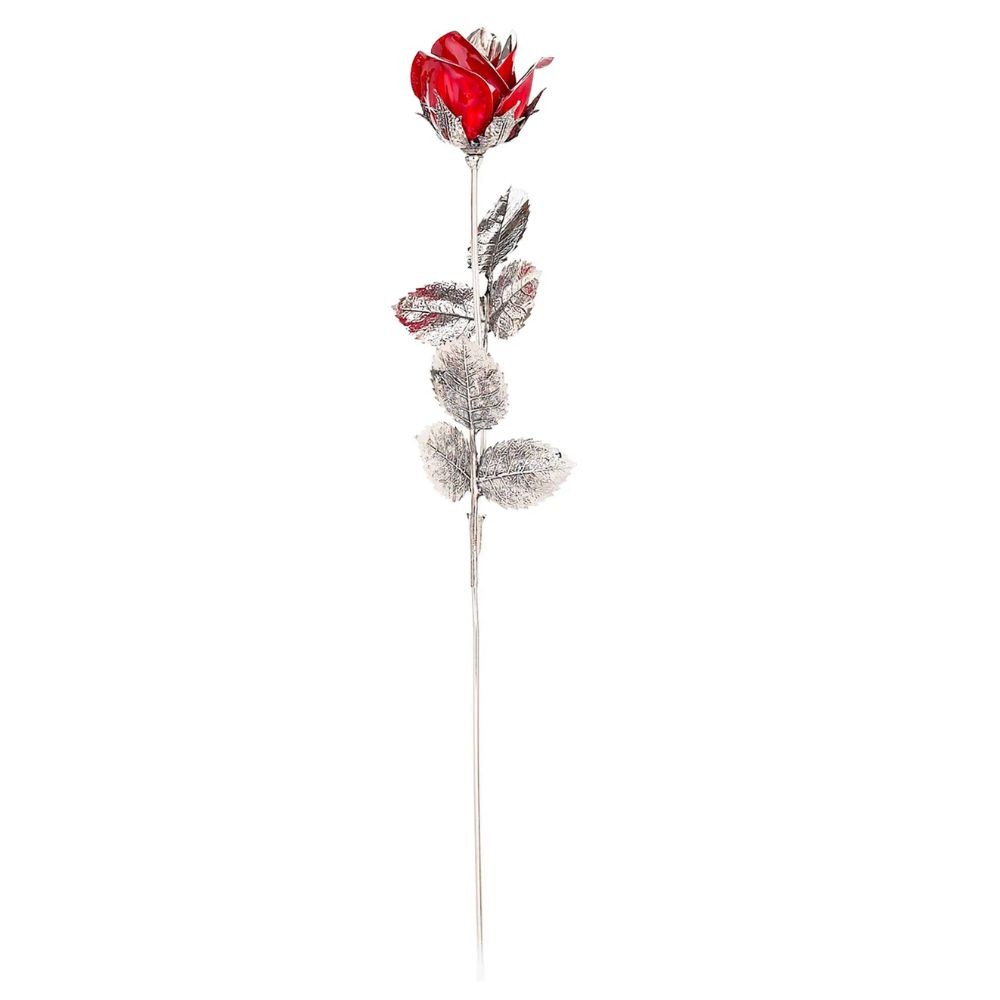 Rosa Grande Ambra Dipinta A Mano Rossa Soprammobile Argento