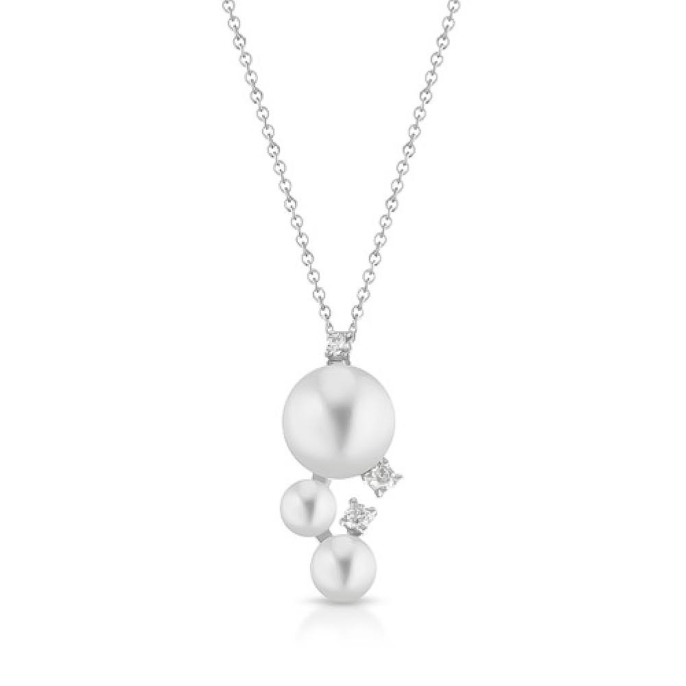 Necklace with pendant 3 Edison pearls Ø 3.5-7 mm and diamonds - COSCIA