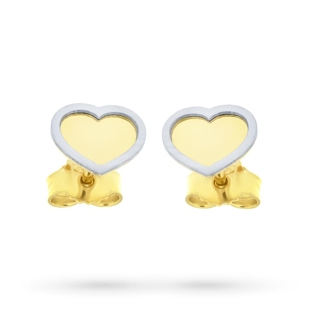 18kt yellow gold heart hole earrings with white edge - LUSSO ITALIANO