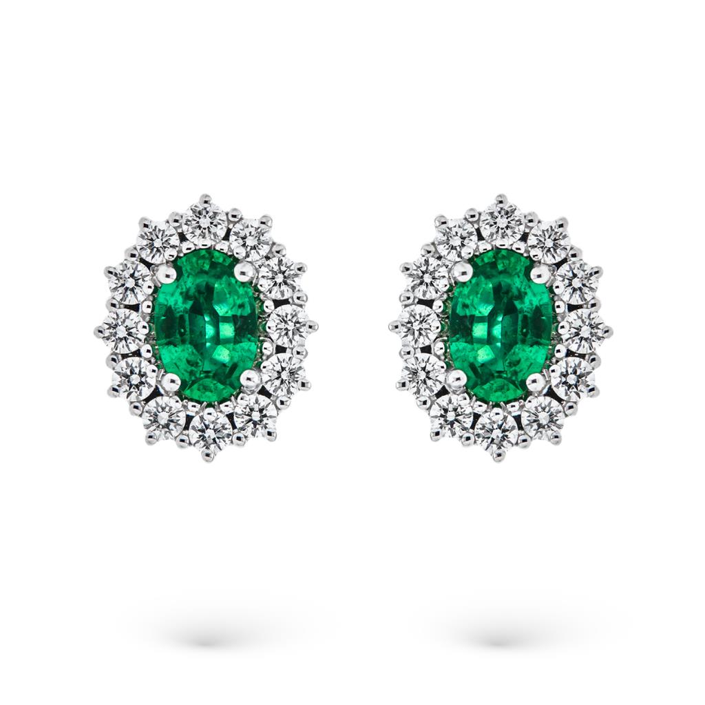 Orecchini smeraldi ovali 0,70ct contorno diamanti 0,48ct - MIRCO VISCONTI