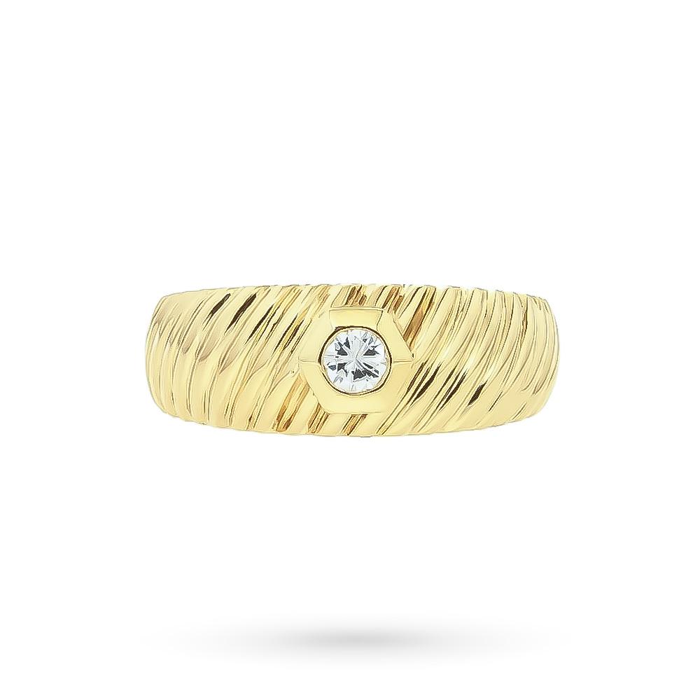  18kt gold striped band with 1 diamond - LUSSO ITALIANO