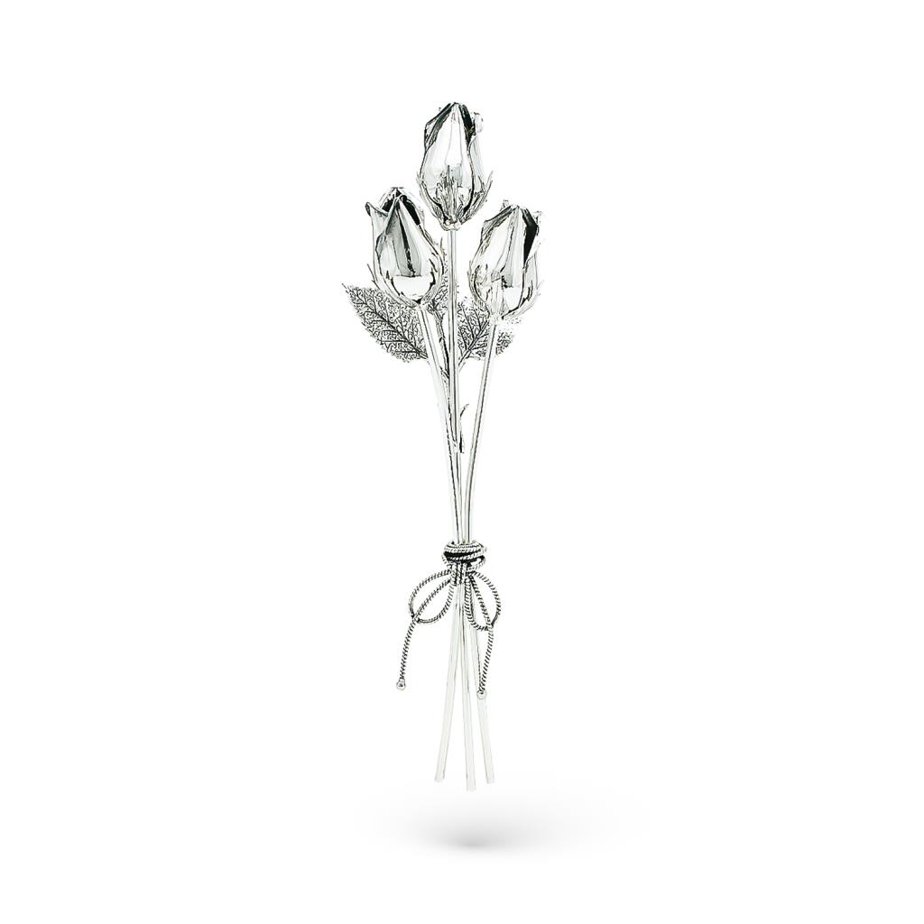 Mazzo 3 rose soprammobile argento 925 lucido h 17cm - GI.RO’ART