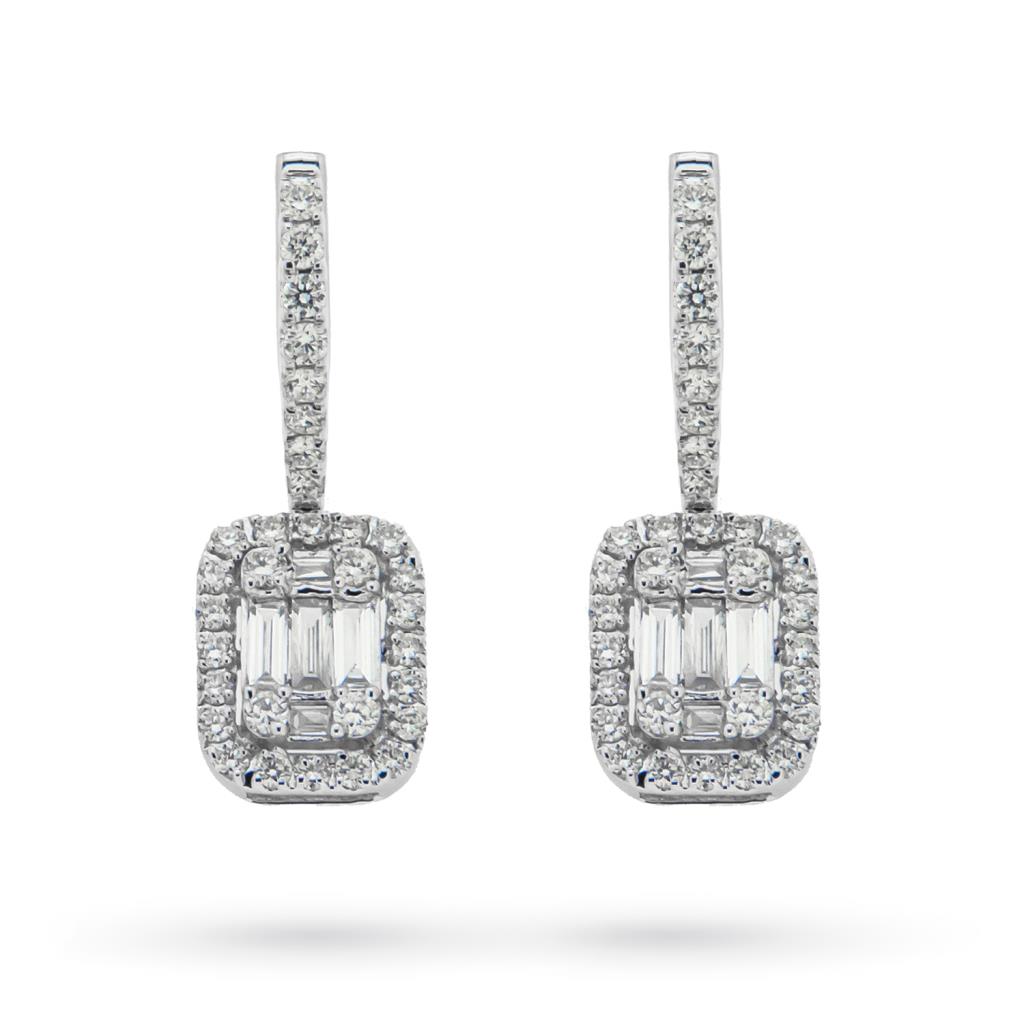 18kt white gold drop earrings baguette and brilliant diamonds - NY NAI