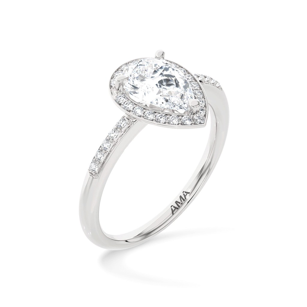 Anello oro bianco con diamante a goccia ~1,5 Carati Lab-Grown