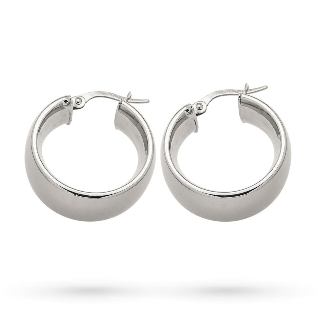 18kt white gold shiny thick hoop earrings - UNBRANDED