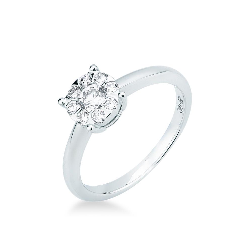 Anello con rosetta di diamanti e montatura oro bianco di Mirco Visconti