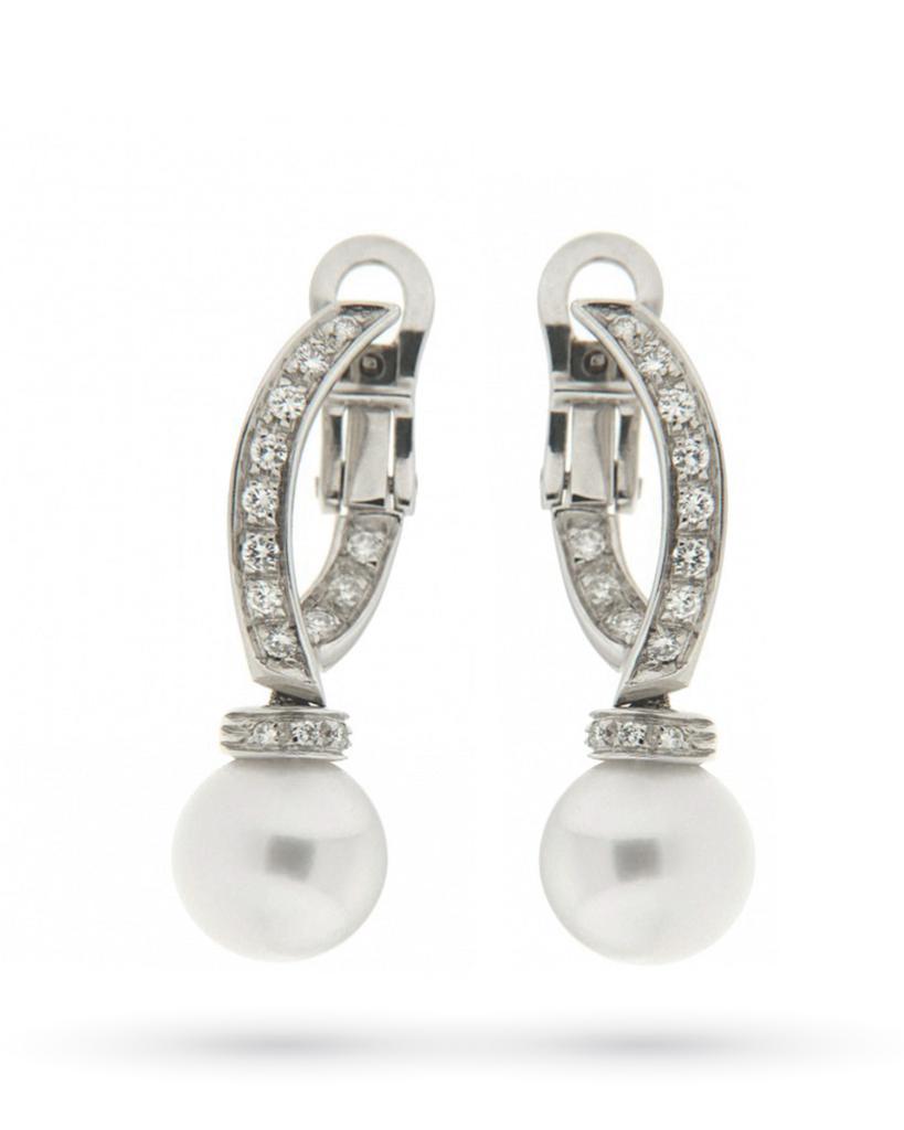 Orecchini con perle e diamanti in oro bianco 18kt - LUSSO ITALIANO