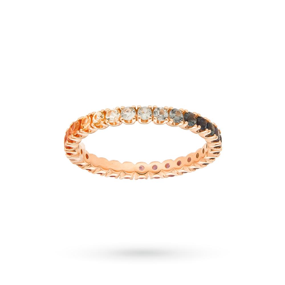 Anello in oro rosa con zaffiri multicolor modello eternity.