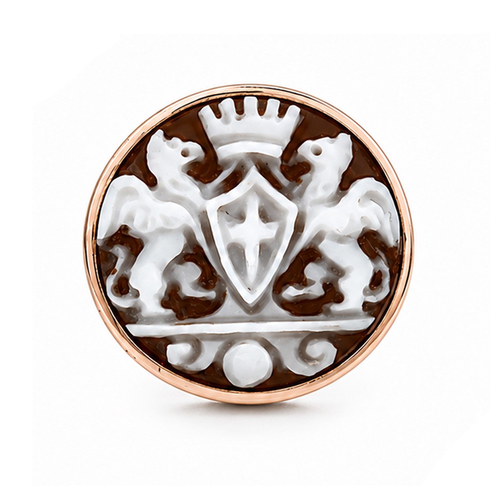 Spilla da Giacca in Argento rosa e Cammeo con Stemma di Genova - CICALA