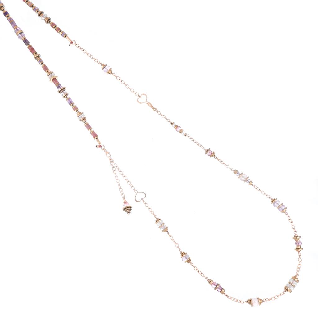  Pink double deco long necklace Maman et Sophie CLDECP1 - MAMAN ET SOPHIE