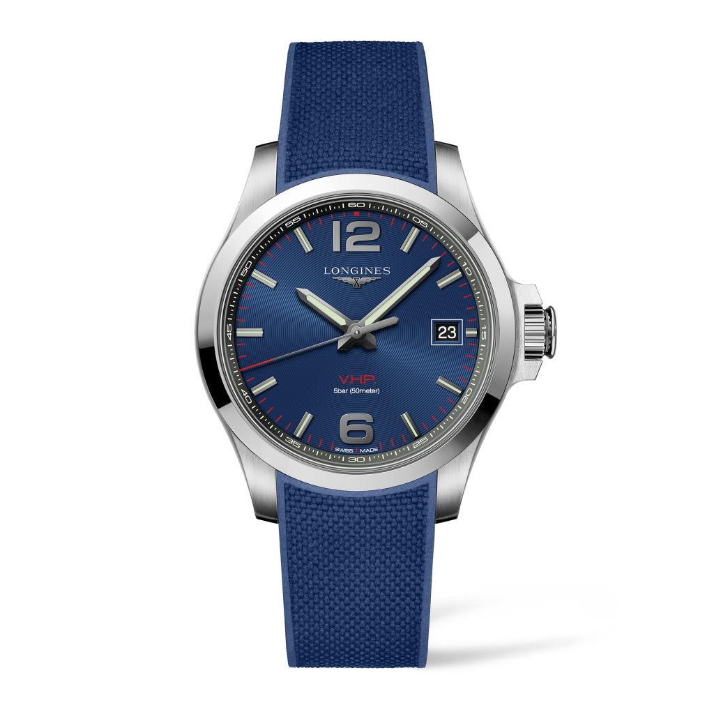  Longines Conquest VHP L3.716.4.96.9 quartz steel blue rubber - LONGINES