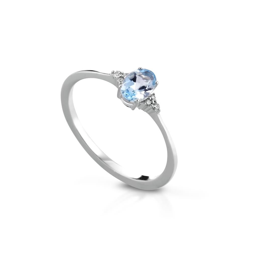 Gold ring oval aquamarine and 6 diamonds - LELUNE
