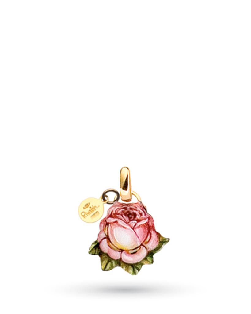18kt yellow gold and copper Gabriella Rivalta enameled rose pendant - GABRIELLA RIVALTA
