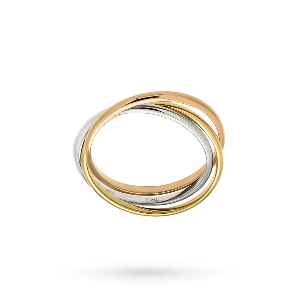 Three intertwined rings white, yellow and pink gold (small) - CICALA