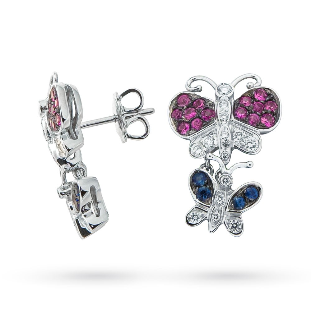  Orecchini oro bianco farfalle zaffiri blu, rosa e diamanti - ORO TREND