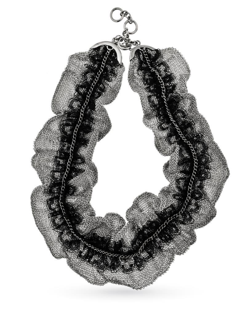 Collarino in tessuto argentato e pizzo  - 