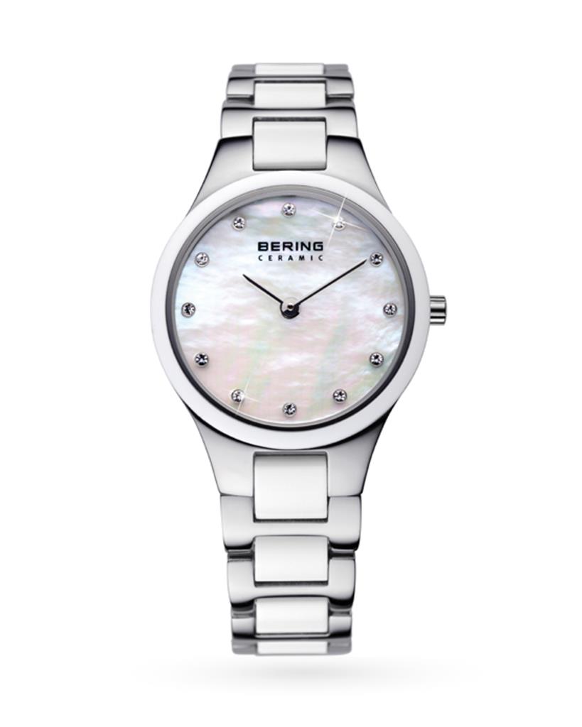 Orologio Bering in acciaio e ceramica bianca con quadrante madreperla - 
