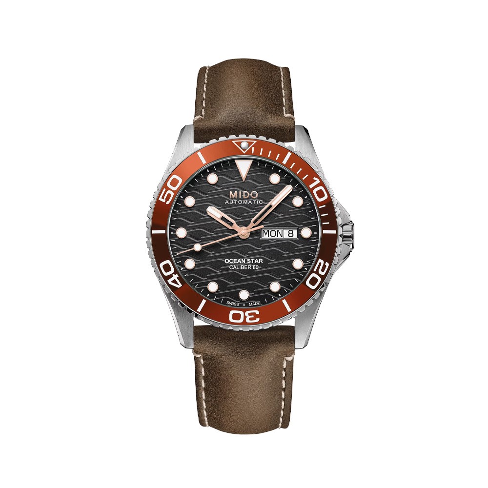 Orologio Mido Ocean Star marrone lunetta rossa