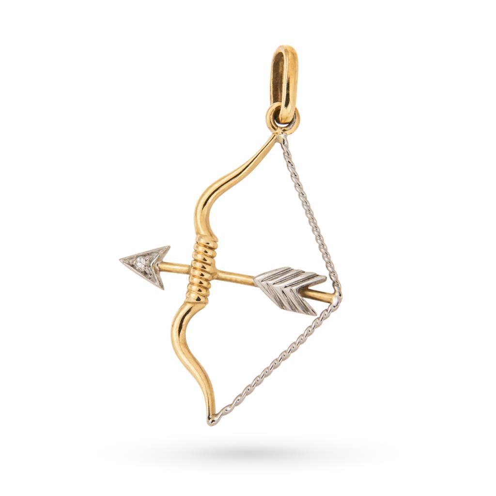  Ciondolo arco e freccia in oro giallo e bianco con diamante - LUSSO ITALIANO