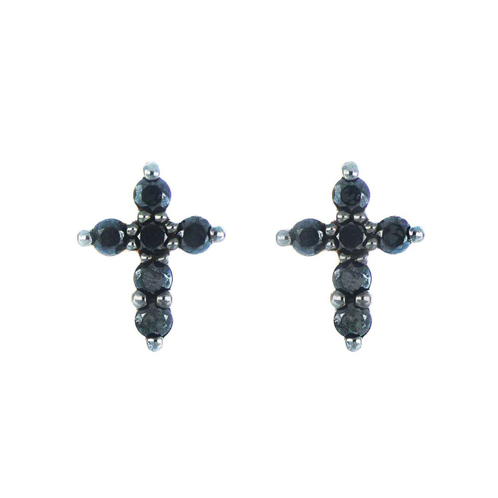 Coppia Di Orecchini Lobo 18Kt Brillando Croce Nera - MAMAN ET SOPHIE