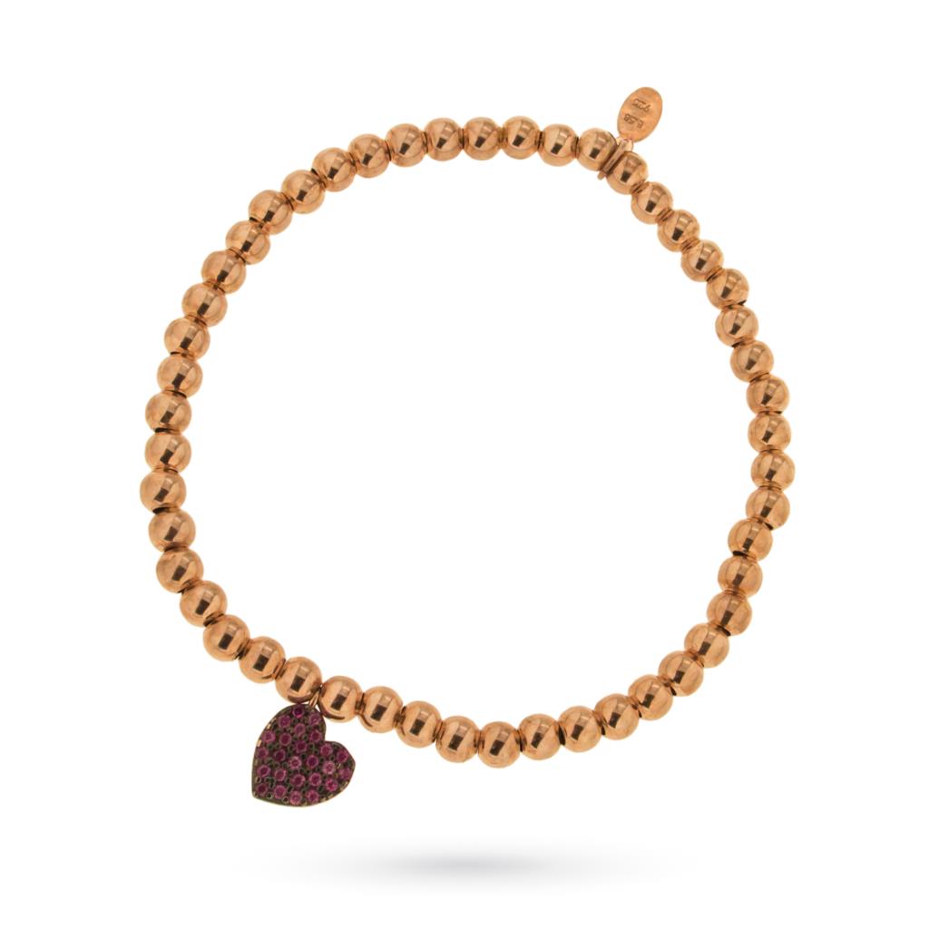 925 rose silver stretchy bracelet with heart pendant - AMÈLIE