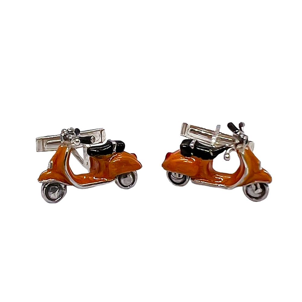 Gemelli Asimmetrici Vespa Scooter – Argento Rodiato E Oro – 19x13 Mm – Gioiello Originale Per Gli Amanti Delle Moto E Del Made In Italy