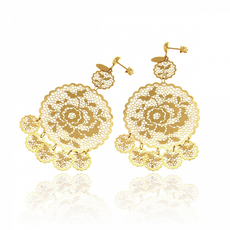 Gold earrings with discs shape perforated  - UNBRANDED