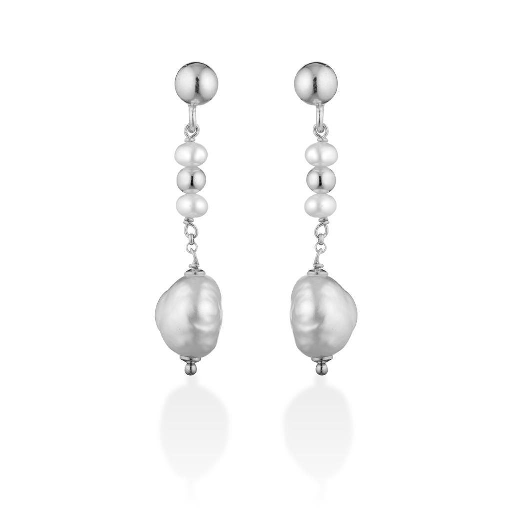 Orecchini pendenti argento con perle bianche  - GLAMOUR