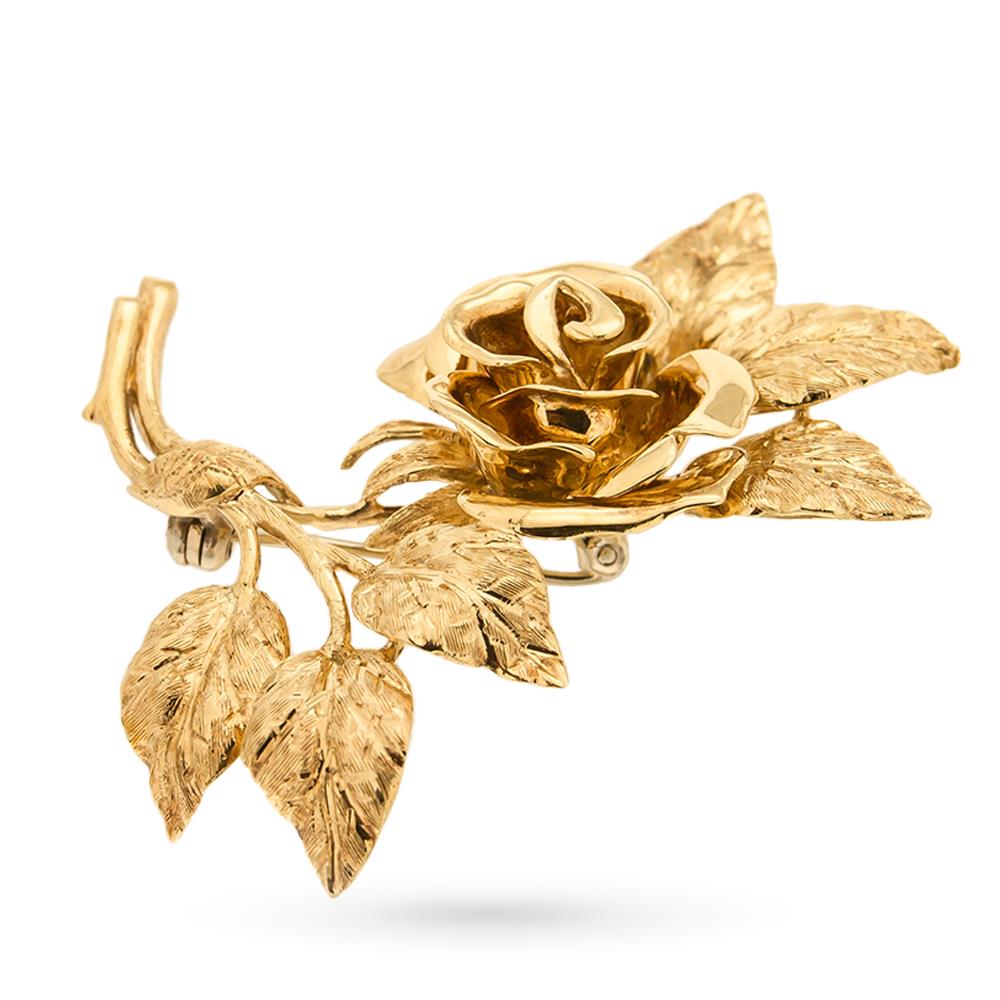  Rose brooch engraved leaves 18kt yellow gold - LUSSO ITALIANO