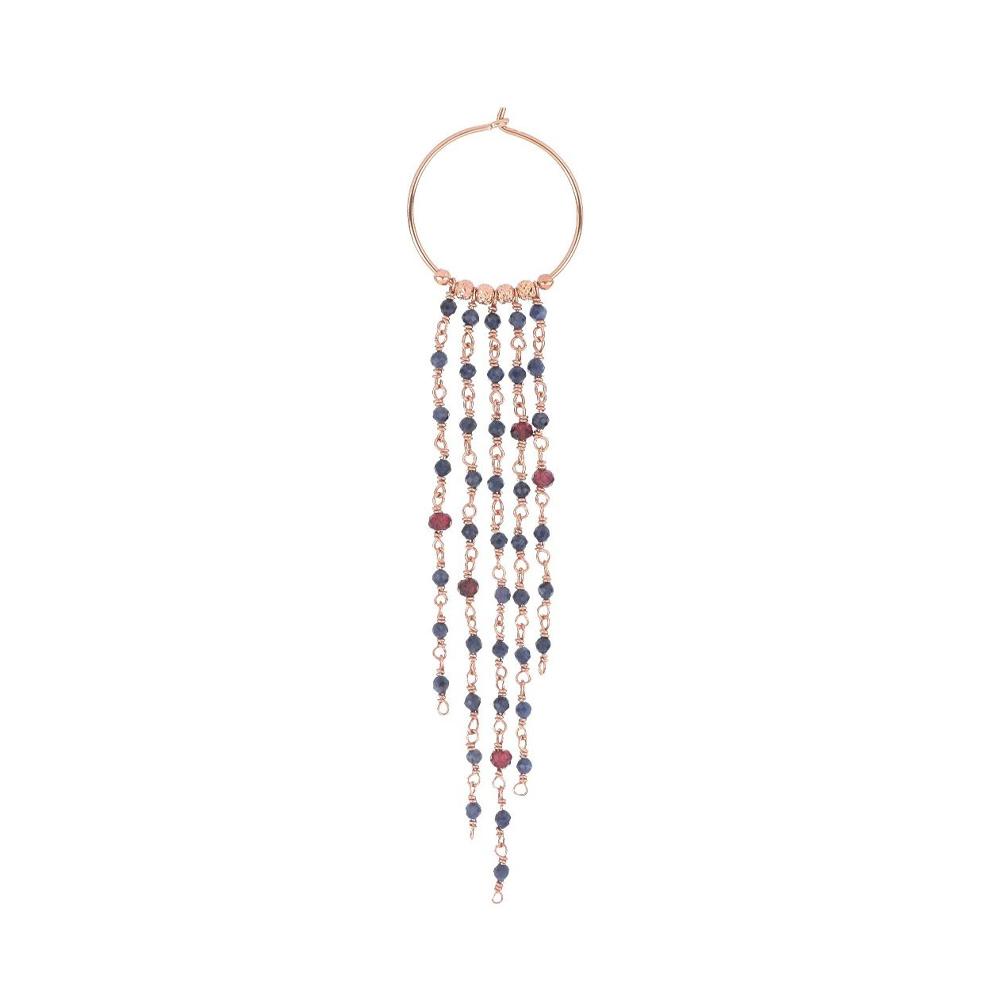 Long single hoop earring with sapphire and garnet chains in rose gold-plated 925 silver by Maman et Sophie