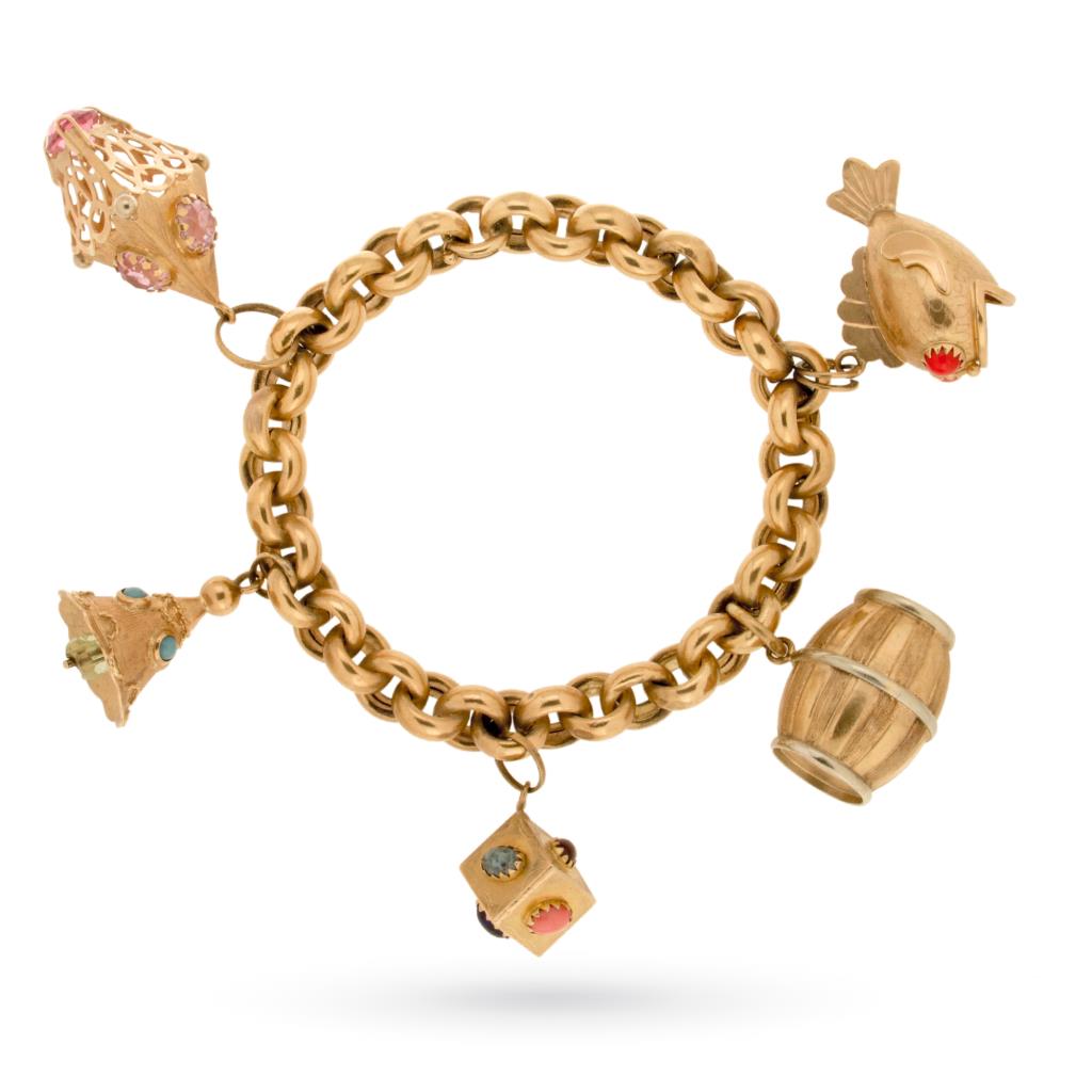 Vintage gold bracelet with 5 pendants - UNBRANDED