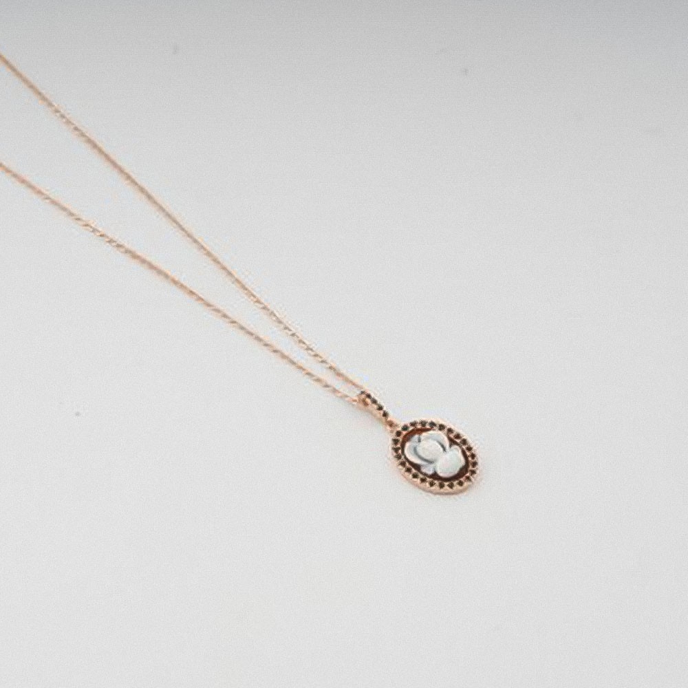 Italian Cameo Rose Silver Necklace with Flower Cameo