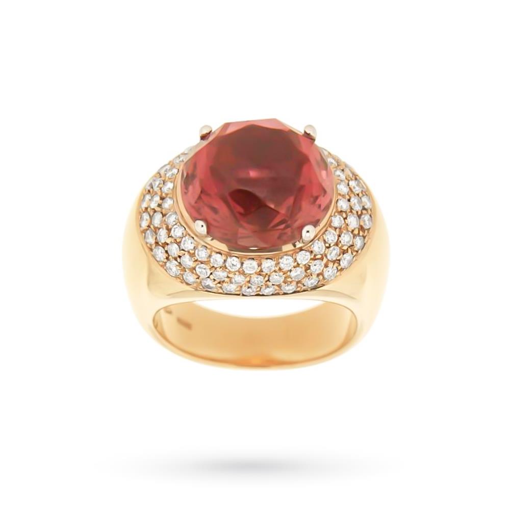 18kt yellow gold ring with pink tourmaline and diamonds - GIORGIO VISCONTI