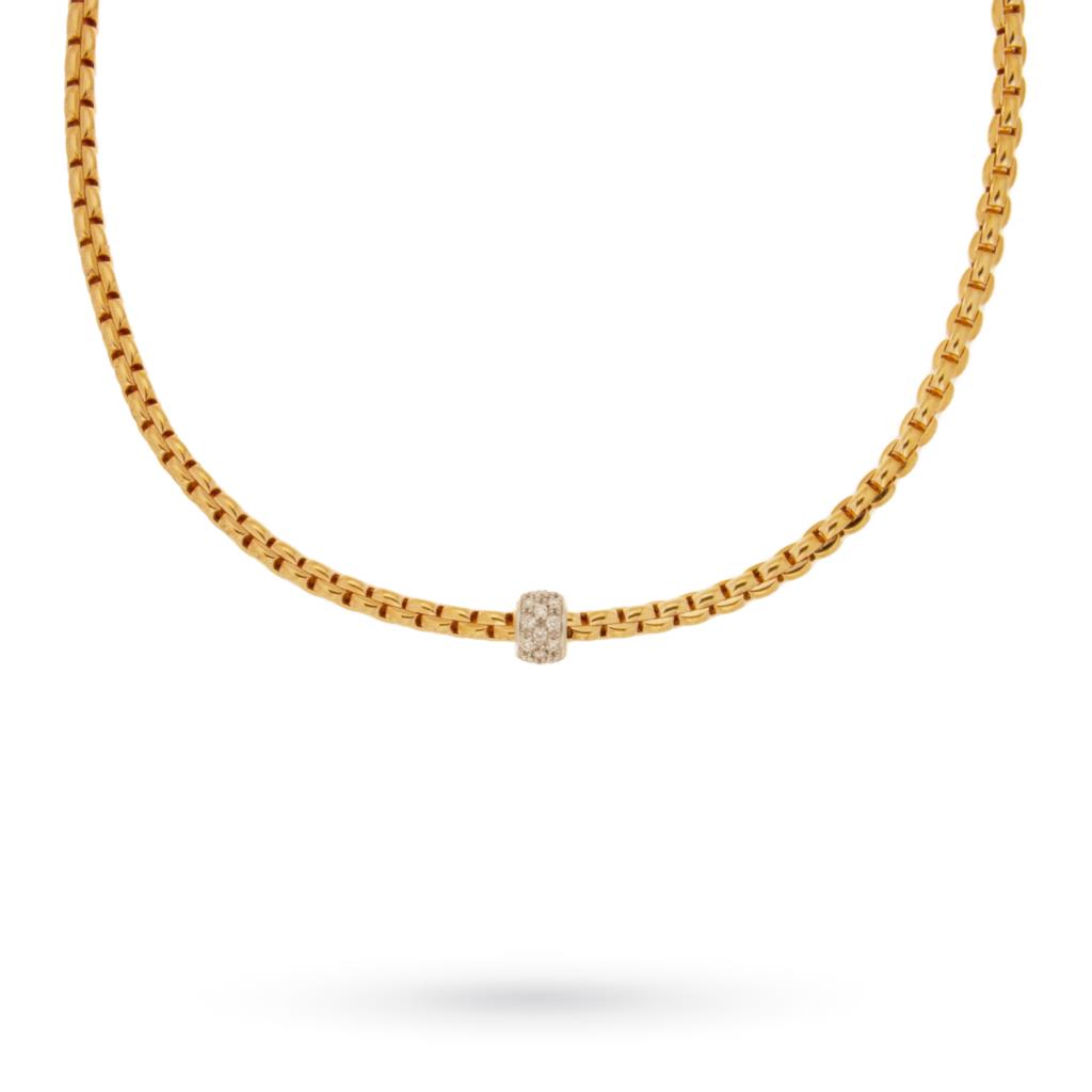 Chanel type necklace 90cm pink gold 18kt with diamonds - FOPE