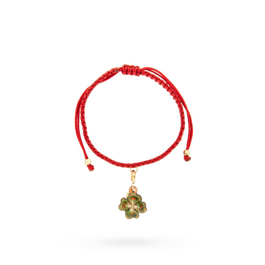 Gabriella Rivalta red rope four-leaf clover bracelet, gold and enamelled copper - GABRIELLA RIVALTA