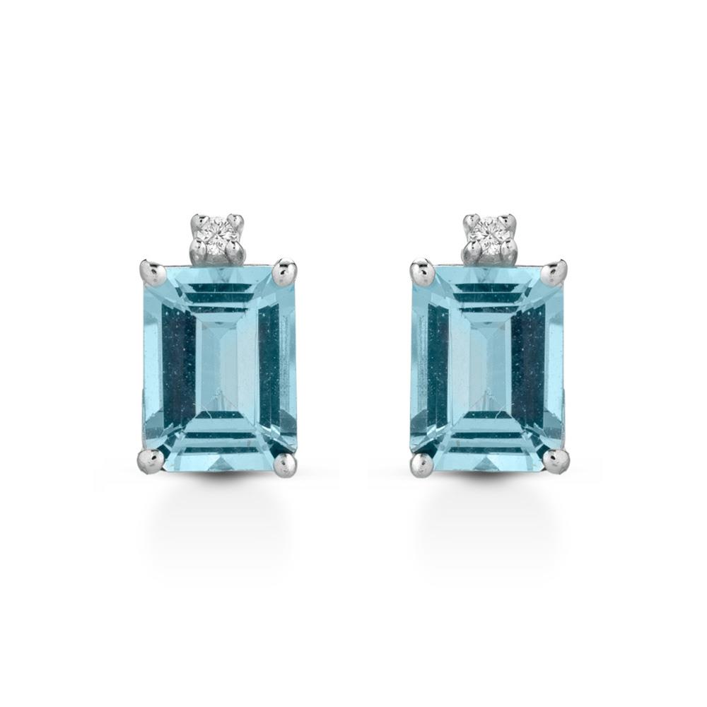 Earrings with rectangular aquamarine 1,40ct and diamonds - LELUNE