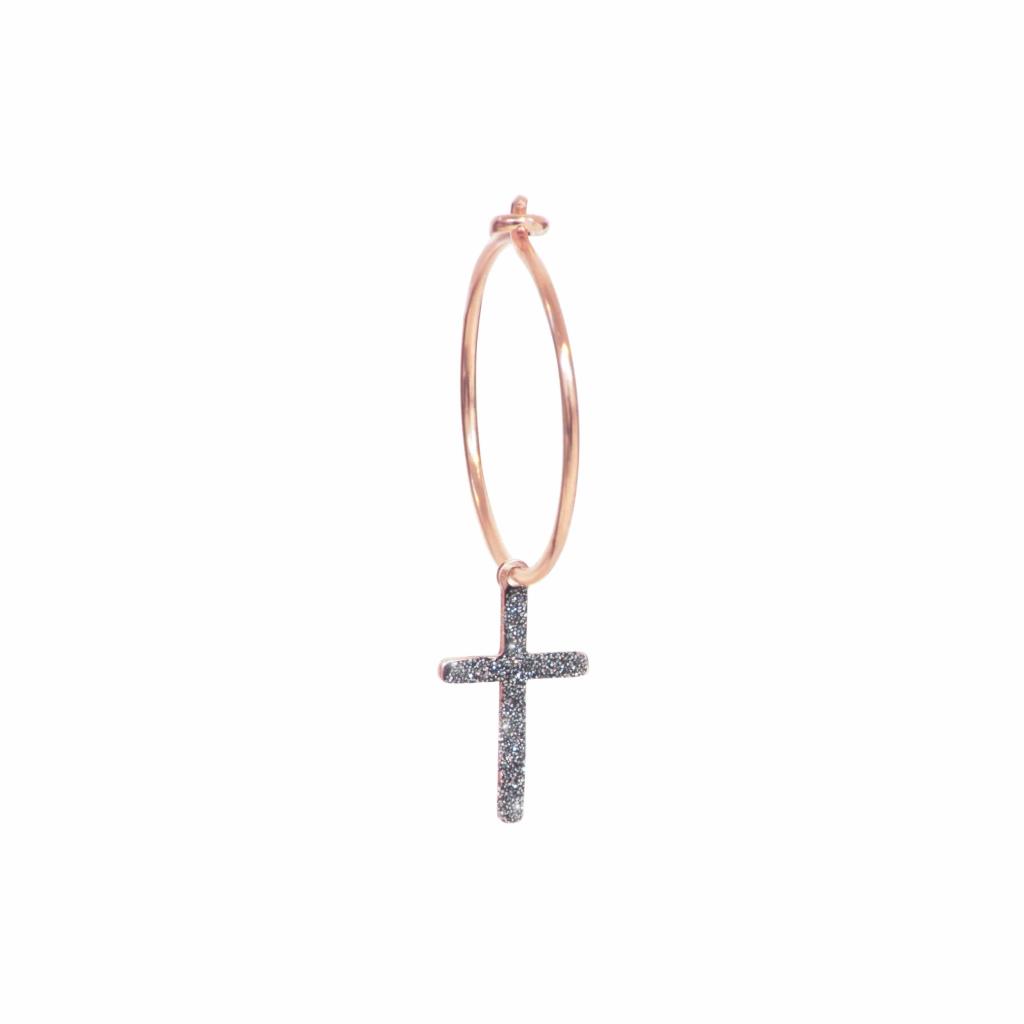 Aurum single circle earring with diamond cross in 18kt rose gold - MAMAN ET SOPHIE