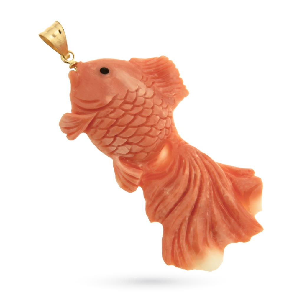 Ciondolo pesce tropicale in corallo e oro giallo 18kt - LUSSO ITALIANO