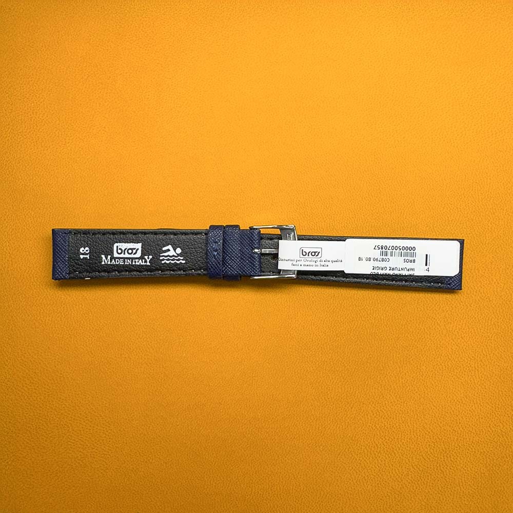 Cinturino waterproof saffiano blu cuciture grigie 18-16mm - BROS
