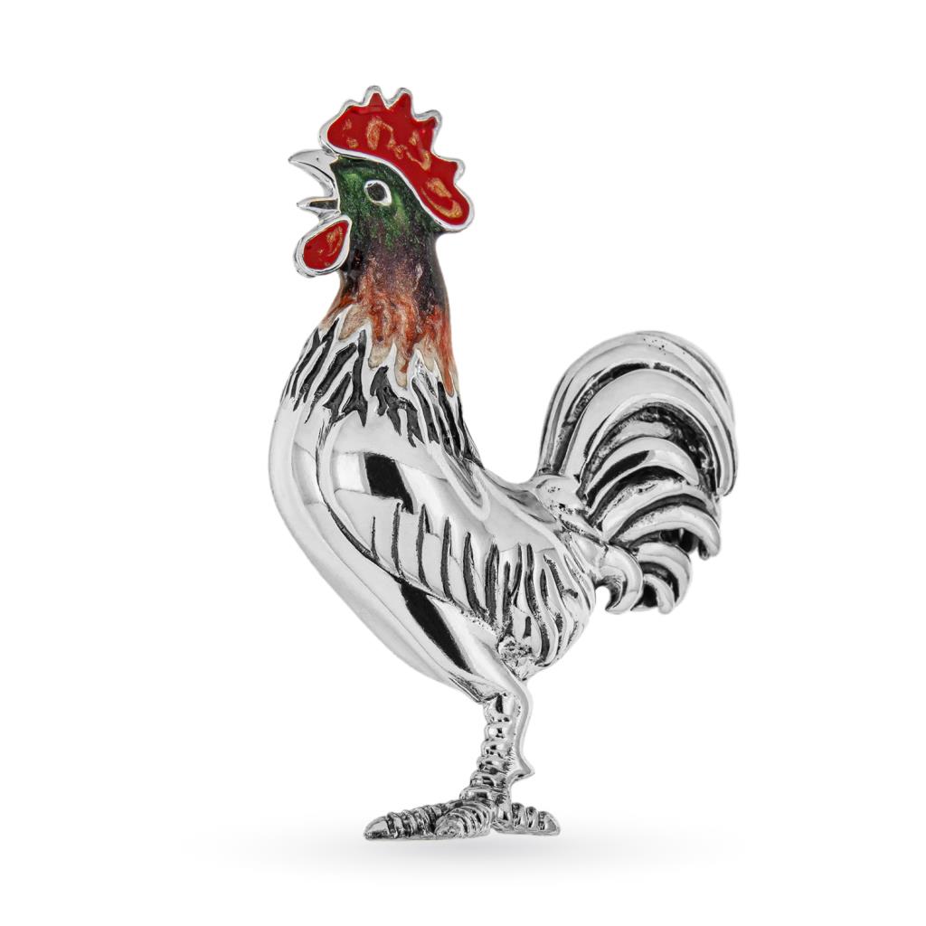 Gallo piccolo soprammobile argento 925 smalto - SATURNO