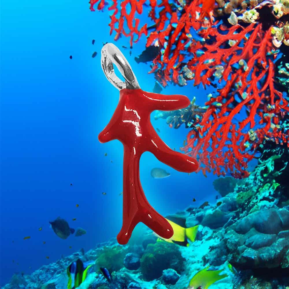 Ciondolo Corallo Grande Smaltato Dodo Mariani Argento 925 - DODO MARIANI