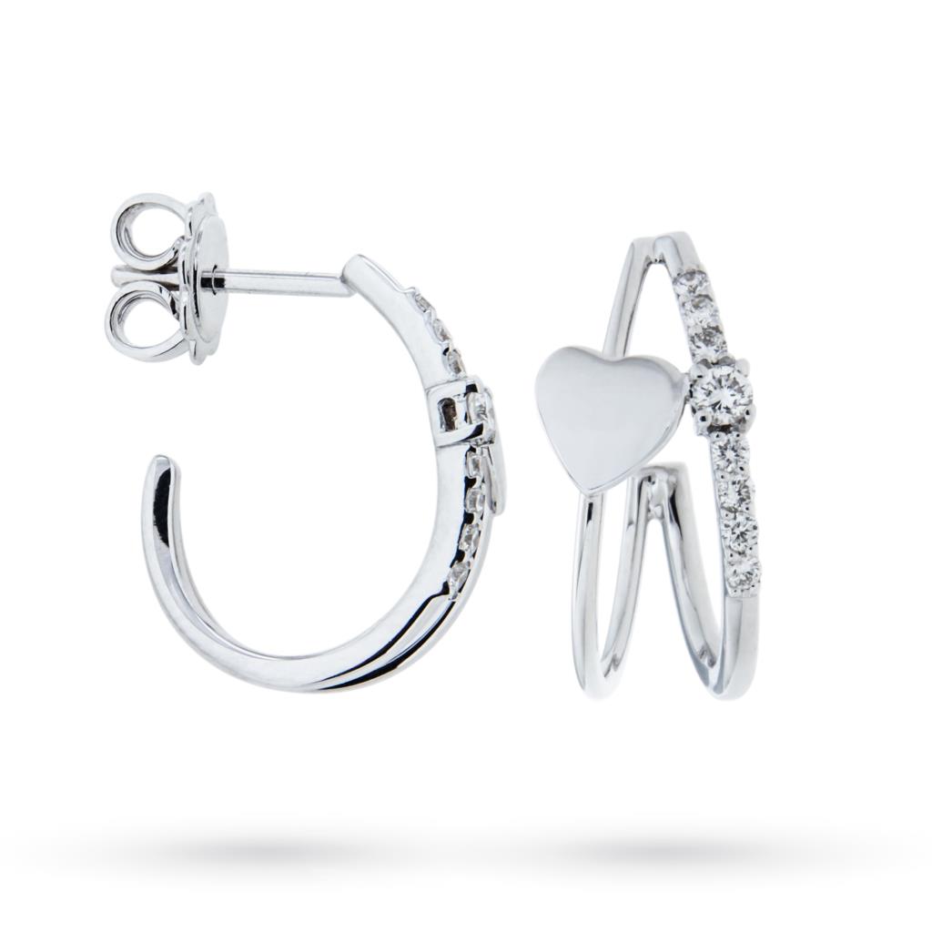  White gold earrings with heart and diamond lines - LUSSO ITALIANO