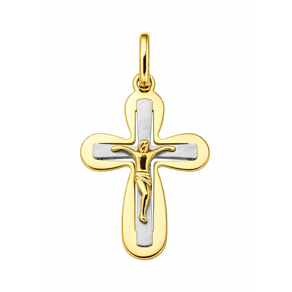 Croce Ges&ugrave; Crocifisso oro giallo bianco 18x25 mm - LUSSO ITALIANO