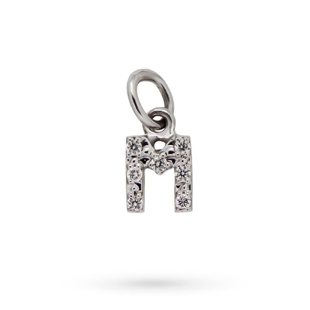 Ciondolo lettera M oro bianco 18kt diamanti 0,03ct - LUSSO ITALIANO