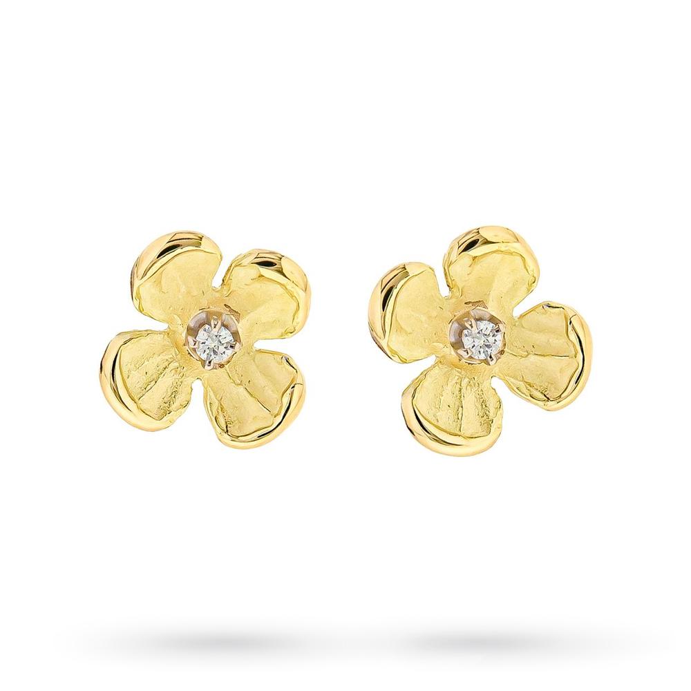 Orecchini copriforo fiori oro satinato diamanti 0,04ct Luigi Quaglia - QUAGLIA