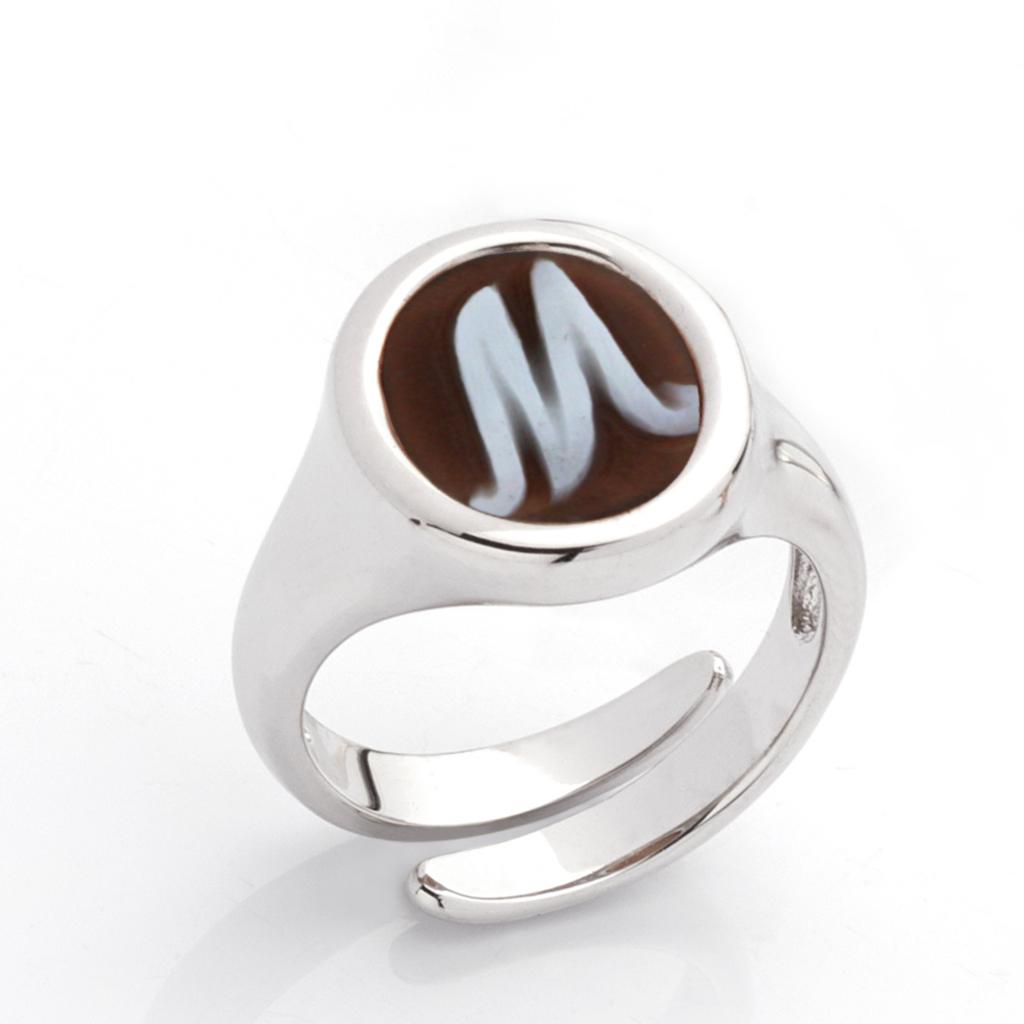 M letter ring in 925 silver with italics engraved cameo - CAMEO ITALIANO