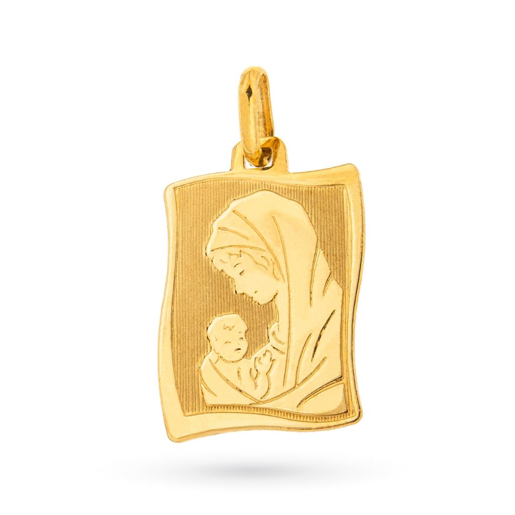Ciondolo Madonna e bambin Gesu oro giallo 18kt - 