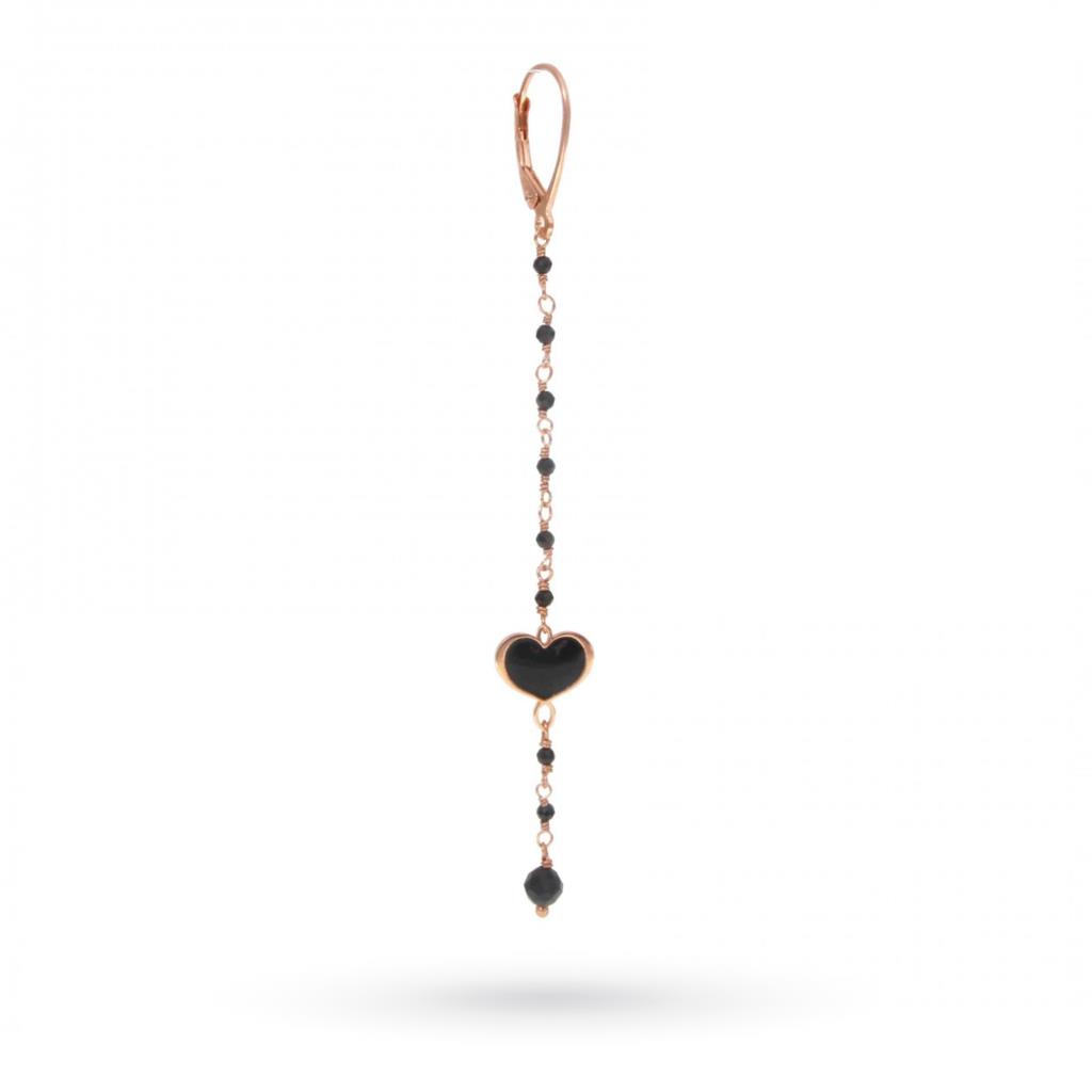 Single earring with spinels and black Maman heart in 925 silver - MAMAN ET SOPHIE