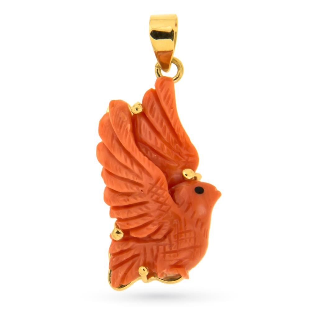 Ciondolo colomba in corallo e oro giallo 18kt - LUSSO ITALIANO